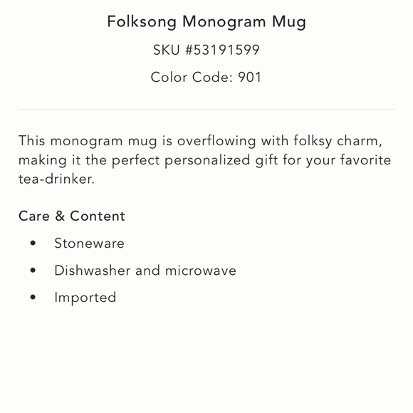 Anthro Folksong Monogram mugs - Picture 8 of 9